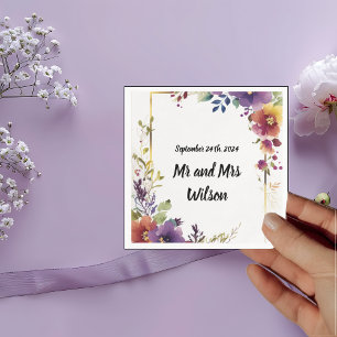 Elegant Watercolor Flowers Wedding Dinner Cocktail Napkin