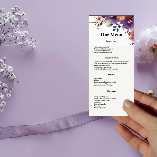 Elegant Watercolor Flowers Wedding Dinner Menu (Creator Uploaded)