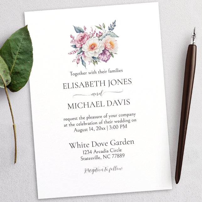 Elegant Watercolor Flowers Wedding Invitation (Elevate your special day with this captivating watercolor floral wedding invitation.)