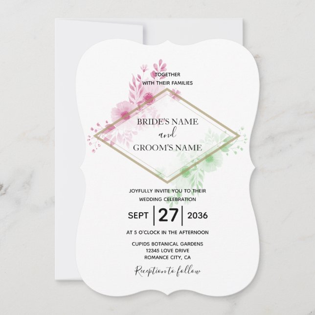 Elegant Watercolor Flowers Wedding Invitations (Front)