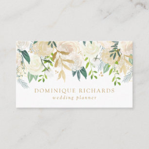 Elegant Watercolor Flowers with Faux Gold Foil Business Card