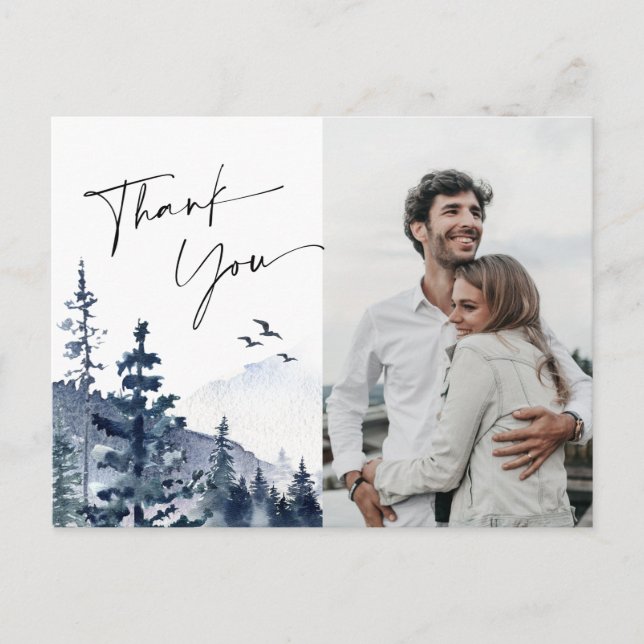 Elegant Watercolor Foggy Forest Thank You Photo Postcard (Front)