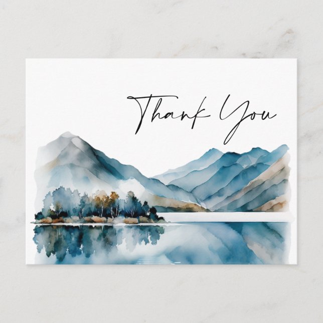Elegant Watercolor Foggy Forest Wedding Thank You Postcard (Front)