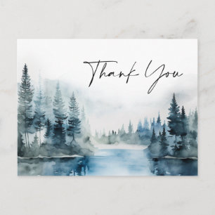 Elegant Watercolor Foggy Wedding Forest Thank You Postcard
