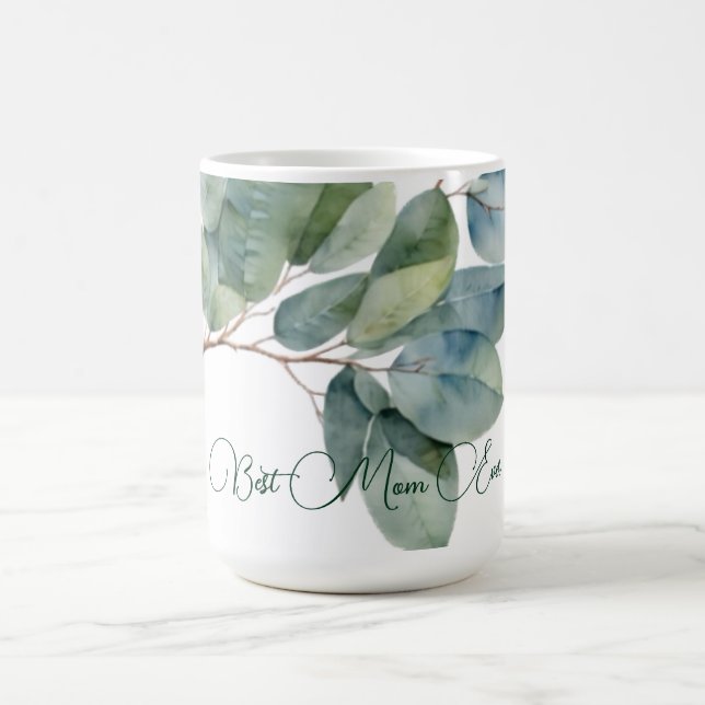 Elegant watercolor foliage green eucalyptus mum coffee mug (Center)