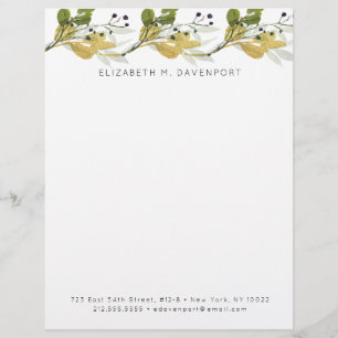 Elegant Watercolor Foliage Greenery Custom Letterhead