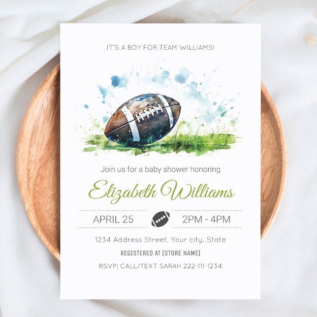 Elegant Watercolor Football Baby Shower Invitation (Creator Uploaded)