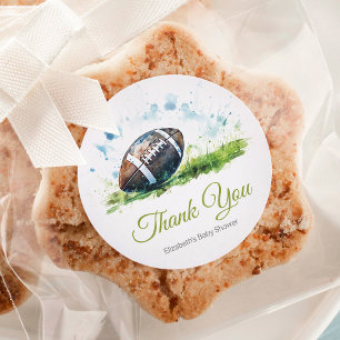 Elegant Watercolor Football Baby Shower Thank You Classic Round Sticker