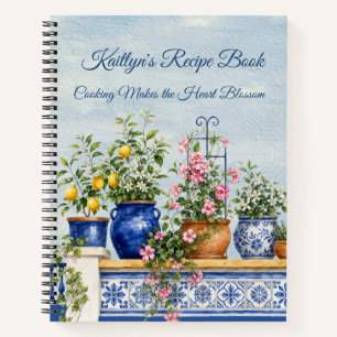 Elegant Watercolor Foral Recipe Name Cookbook Notebook