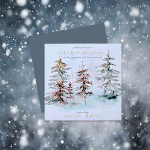 Elegant Watercolor Forest Holiday Cocktail Party Invitation