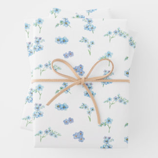 Elegant Watercolor Forget Me Not Flowers Wrapping Paper Sheet