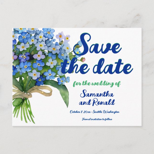 Elegant Watercolor Forget-me-not Wedding Announcement Postcard (Front)