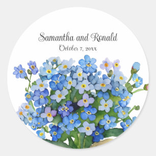 Elegant Watercolor Forget-me-not Wedding Classic Round Sticker