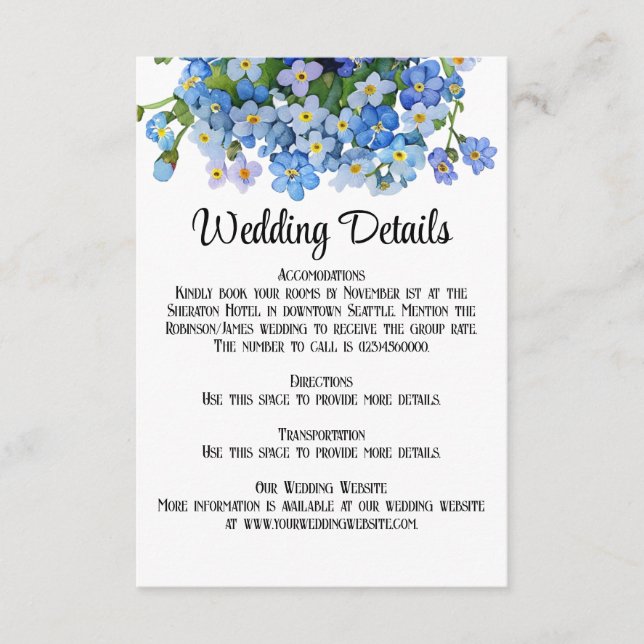 Elegant Watercolor Forget-me-not Wedding Enclosure Card (Front)