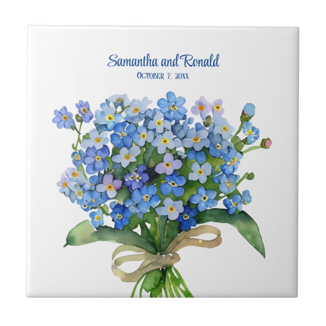 Elegant Watercolor Forget-me-not Wedding Tile (Front)