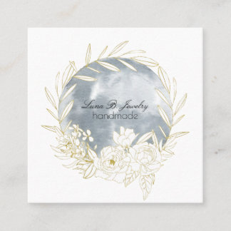 Elegant Watercolor Full Moon & Floral Square Card
