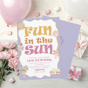 Elegant Watercolor Fun in the sun 3rd Birthday pa Invitation