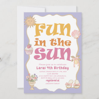 Elegant  Watercolor Fun in the sun 4th Birthday pa Invitation