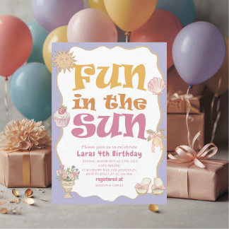 Elegant  Watercolor Fun in the sun 4th Birthday pa Invitation