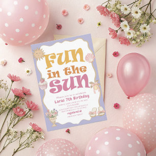 Elegant Watercolor Fun in the sun 7th Birthday pa Invitation