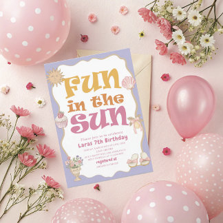 Elegant  Watercolor Fun in the sun 7th Birthday pa Invitation