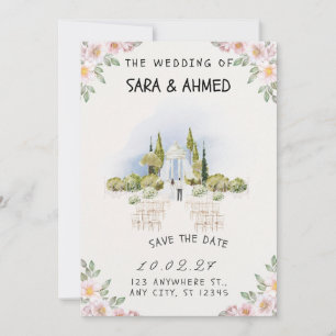 Elegant Watercolor Garden Wedding Invitation - Rom