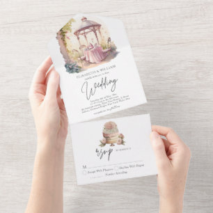 Elegant watercolor Garden Wedding Rsvp All In One Invitation