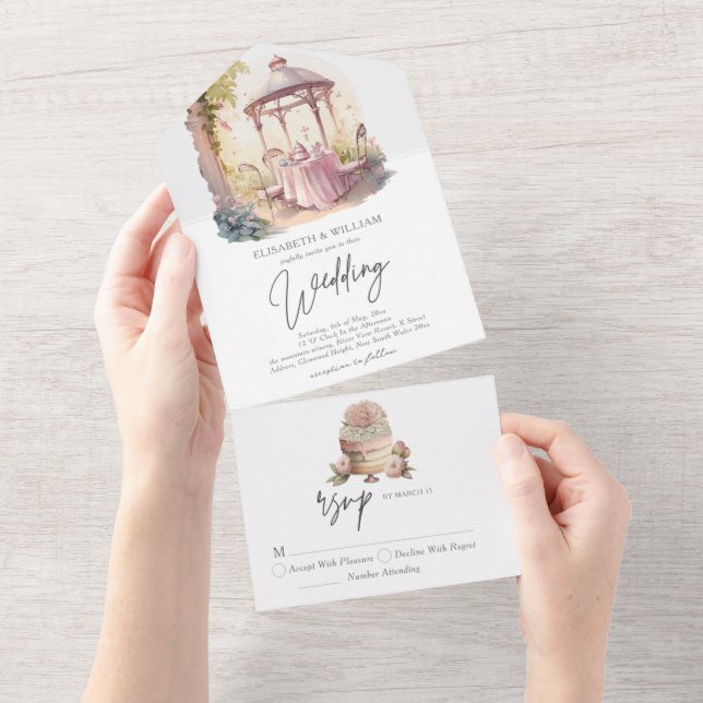 Elegant watercolor Garden Wedding Rsvp All In One Invitation (Tearaway)