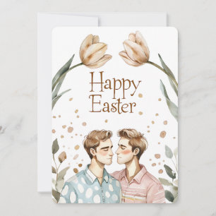 Elegant Watercolor Gay Couple Easter Card