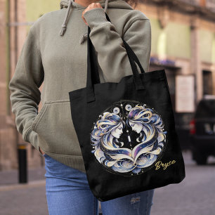 Elegant Watercolor Gemini Zodiac Black Tote Bag