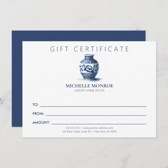 Elegant Watercolor Ginger Jar Gift Certificate (Front/Back)