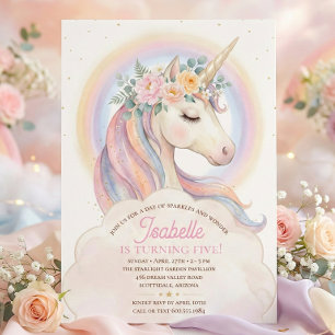 Elegant Watercolor Girl Unicorn Birthday  Invitation