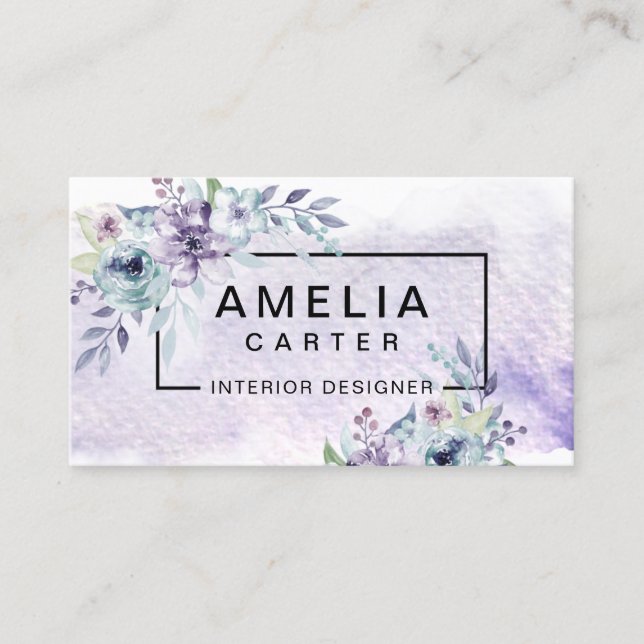 Elegant Watercolor Girly Floral business cards (Front)