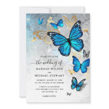 Elegant Watercolor Gold Blue Butterfly Wedding
