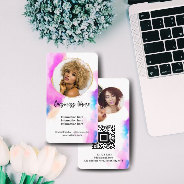 Elegant Watercolor Gold Feminin Social Media Girly Business Card (Creator Uploaded)