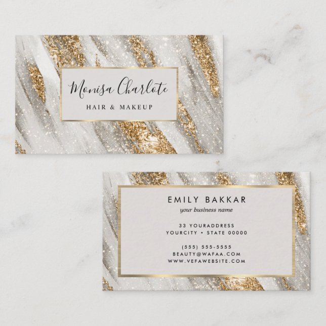 Elegant Watercolor Gold Glitter Marble Agate Business Card (Front/Back)