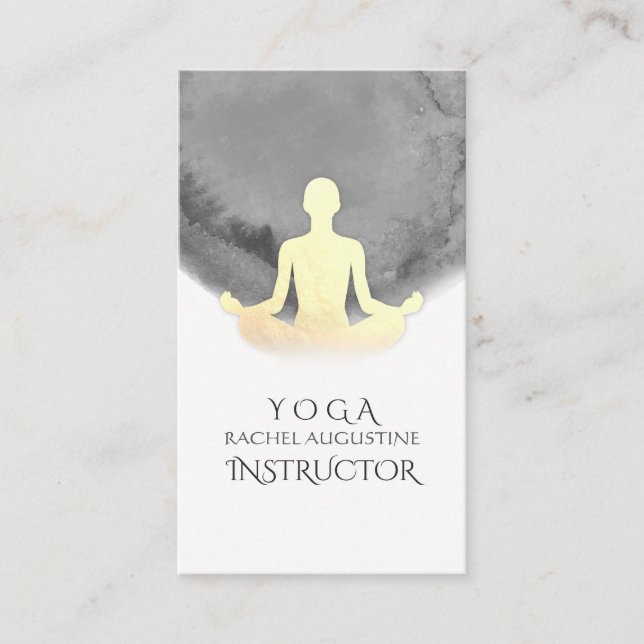 Elegant Watercolor Gold Meditation Yoga Instructor Business Card (Front)