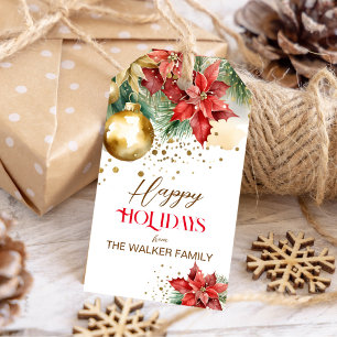 Elegant watercolor gold red poinsettia Christmas  Gift Tags