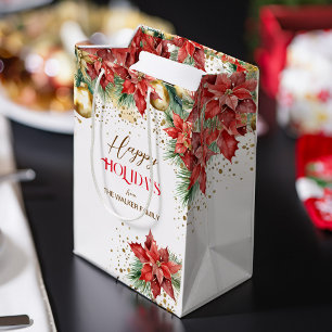 Elegant watercolor gold red poinsettia Christmas Medium Gift Bag