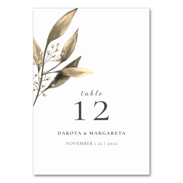 Elegant watercolor gold rustic leaf table number (Back)