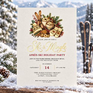 Elegant Watercolor Gold Ski and Mingle Apres Ski