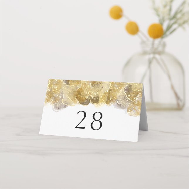 Elegant Watercolor Gold Wedding Folded Place Card (Back)