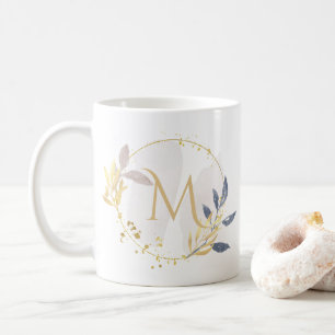 Elegant Watercolor Gold Wreath Monogram M Coffee Mug