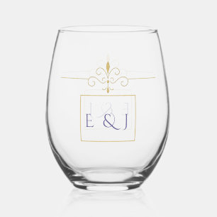 Elegant Watercolor Golden Rose Wedding Rings Stemless Wine Glass