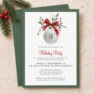 Elegant Watercolor Golf Ornament Holiday Party Invitation
