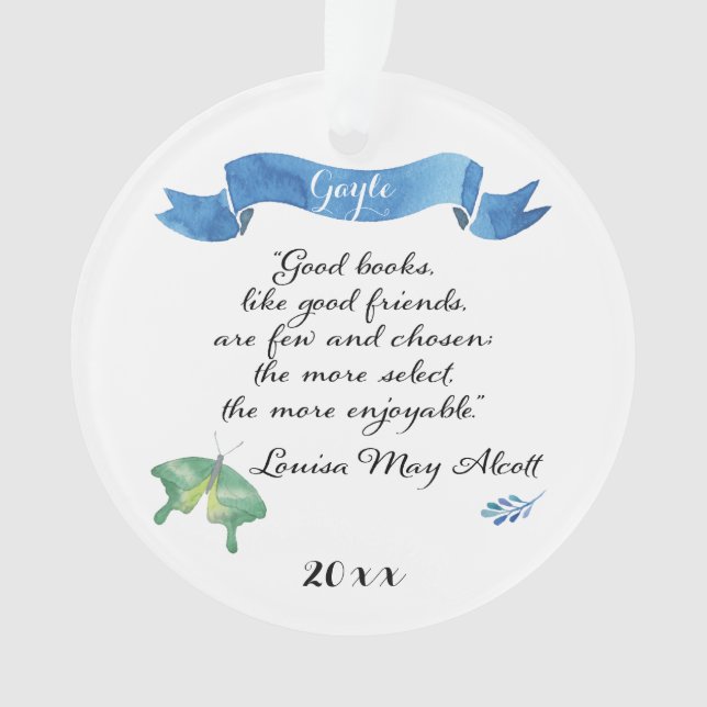 Elegant Watercolor Good Books Good Friends Ornament (Front)