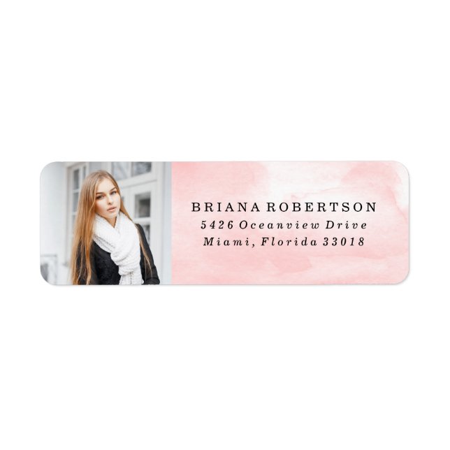 Elegant Watercolor Graduation Photo Address Labels (Front)