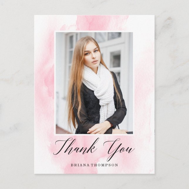 Elegant Watercolor Graduation Photo Thank You Postcard (Front)