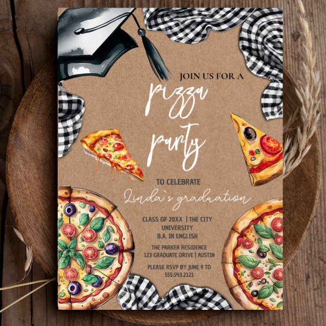 Elegant Watercolor Graduation Pizza Invitation (Elegant Watercolor Graduation Pizza Invitation #zazzlemade #rusticgraduation #craftpaper #pizzaparty)