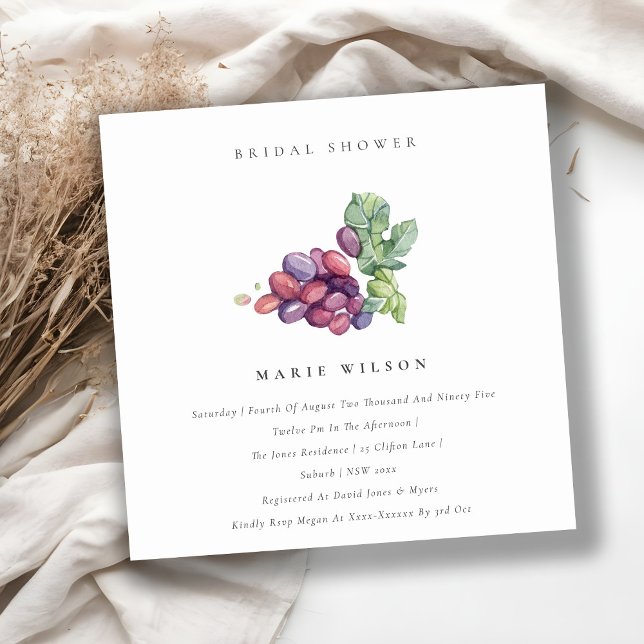 Elegant Watercolor Grape Bridal Shower Invite (Creator Uploaded)